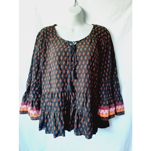 Mudd hippie boho floral sz XL Tiered bell sleeve blouse - Picture 1 of 4